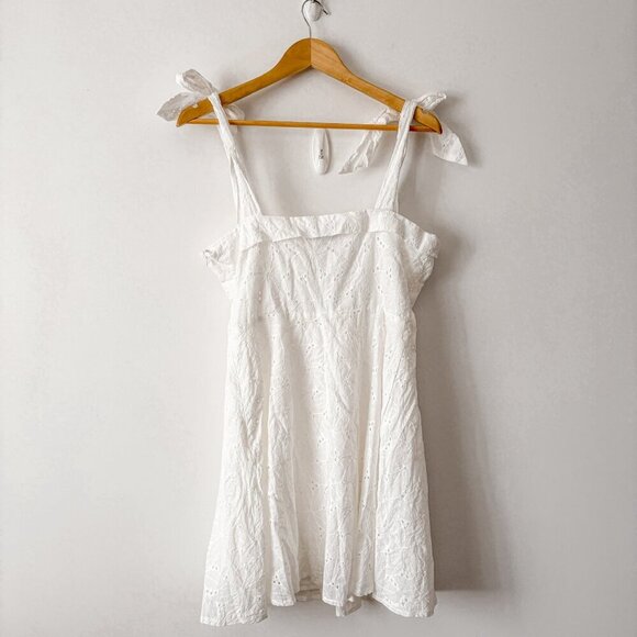 Lulus Sneak a Kiss White Floral Embroidered Tie-Strap Mini Dress White Sz Large - Picture 6 of 9